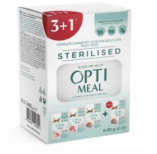 НАБОР Влажный корм Optimeal для взрослых стерилизованных котов, разные вкусы 3+1, 340 г B2723401 фото