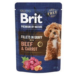 Влажный корм Brit Premium Dog для взрослых собак малых пород, кусочки говядины и моркови в соусе 85 г 101242 фото