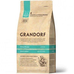 Сухий корм Grandorf Cat Adult Indoor для дорослих котів, 4 види м'яса і пробіотики 2 кг 83702 фото