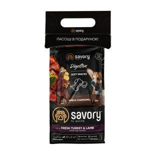 НАБОР Сухой корм Savory Dog Adult Medium Breeds для взрослых собак средних пород от 10 до 25 кг, со свежим ягненком и индейкой 1 кг + лакомства - индейка и ягненок 200 г Savory_024560 фото