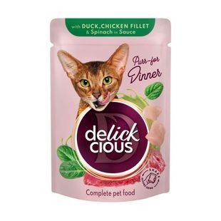 Вологий корм Delickcious для дорослих котів, качка та куряче філе і шпинат в соусі 85 г B5410101 фото