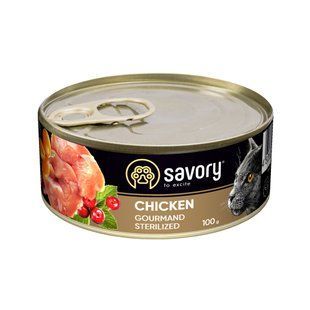 НАБОР Влажный корм Savory Sterilized Cat для взрослых стерилизованных котов, с курицей в паштете 12х100 г 30747_набір фото