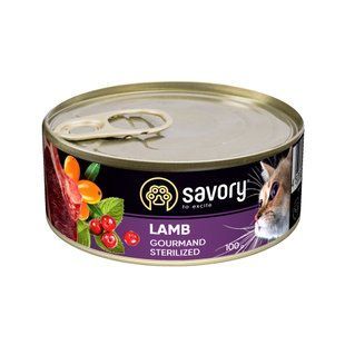 НАБОР Влажный корм Savory Sterilized Cat для взрослых стерилизованных котов, с ягненком в паштете 12х100 г 30716_набір фото