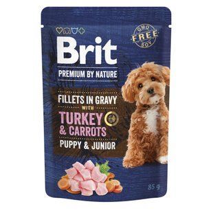 Влажный корм Brit Premium Dog для щенков малых пород, кусочки индейки и моркови в соусе 85 г 101243 фото