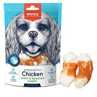 Ласощі Wanpy Chicken Jerky & Rawhide Wraps для собак, кістка з в'яленої куркою 100 г CD-08H фото