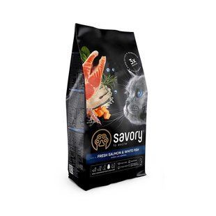 Сухий корм Savory Adult Cat для дорослих довгошерстих котів, зі свіжим лососем і білою рибою 2 кг 21144 фото