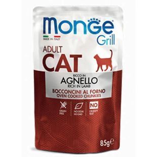 Влажный корм Monge Cat Grill для взрослых котов, запеченная ягнятина и овощи, кусочки в желе 85 г 70013628 фото