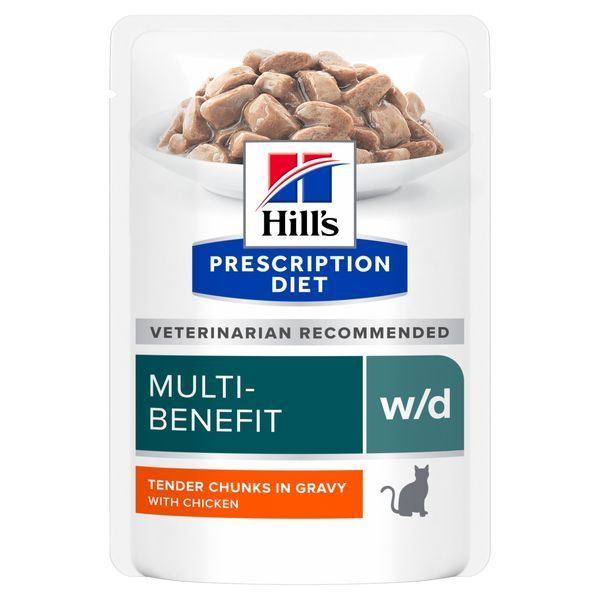 Влажный корм Hill's Prescription Diet Feline w/d Diabetes/Weight Management для котов с сахарным диабетом, кусочки курицы в соусе 85 г 607211 фото