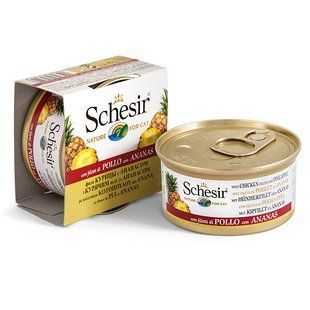 Вологий корм Schesir Cat для дорослих котів, шматочки курки з ананасом в бульйоні 75 г 613516 фото