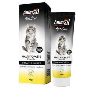 Фитопаста AnimAll VetLine Malt для котов, вывод шерсти 100 г 150570 фото