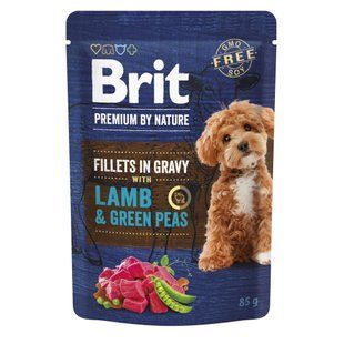 Влажный корм Brit Premium Dog для взрослых собак малых пород, кусочки ягненка и зеленого горошка в соусе 85 г 101244 фото