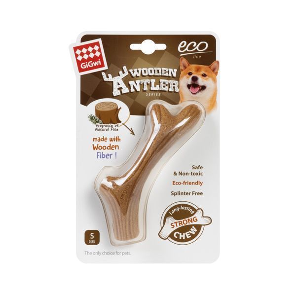 Игрушка для собак GiGwi Рог жевательный Wooden Antler S Коричневый 2340 фото