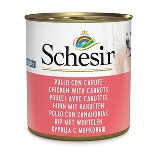 Вологий корм Schesir Dog для дорослих собак, шматочки курки з морквою в желе 285 г 280015 фото