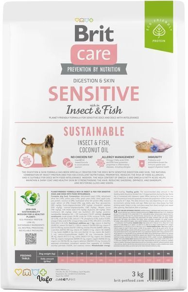 Сухой корм Brit Care Dog Sustainable Sensitive для взрослых собак с чувствительным пищеварением, с рыбой и насекомыми 3 кг 172188 фото