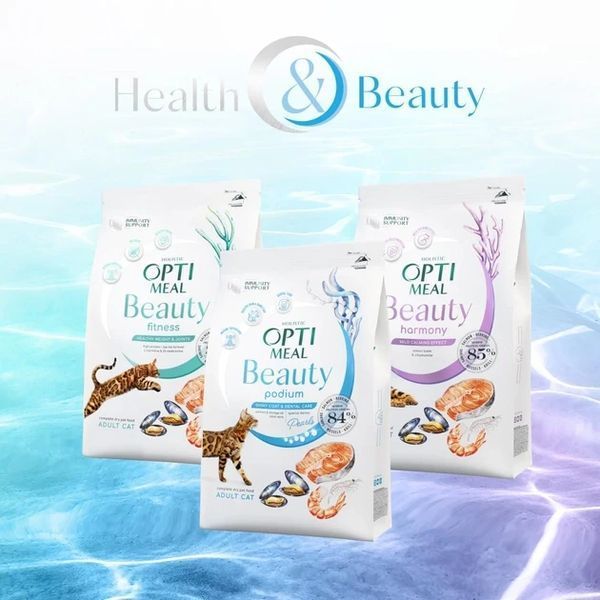 Сухий корм Optimeal Beauty Podium для дорослих котів, догляд за шерстю та зубами, на основі морепродуктів 4 кг B1842201 фото