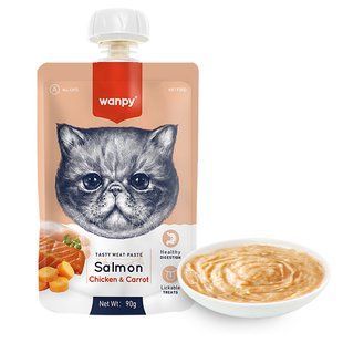 Ласощі Wanpy Chicken & Carrot для дорослих котів, крем-суп лосось та курка з морквою 90 г RAC-40 фото
