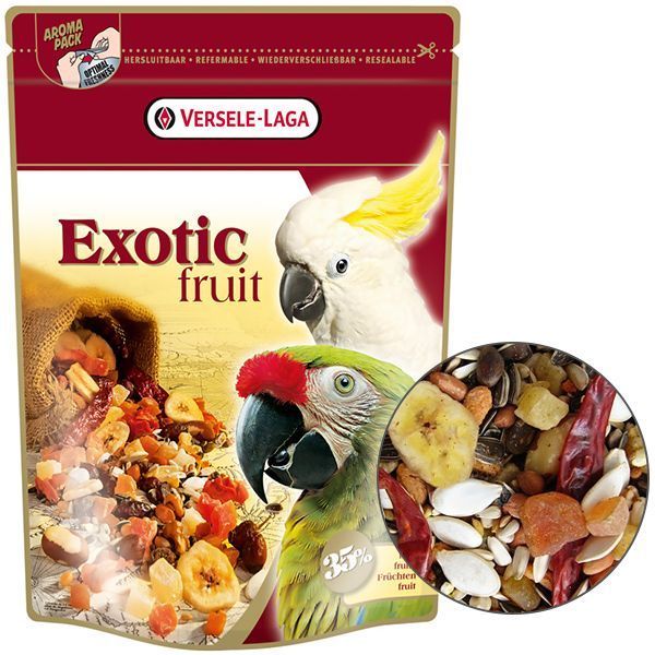Ласощі Versele-Laga Prestige Premium Parrots Exotic Fruit Mix для великих папуг, додатковий корм з фруктами 600 г 217818 фото