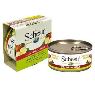 Вологий корм Schesir Dog для дорослих собак, шматочки курки з яблуком в желе 150 г 613721 фото