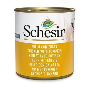Вологий корм Schesir Dog для дорослих собак, шматочки курки з гарбузом в желе 285 г 280213 фото
