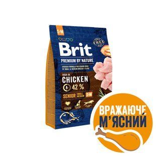 Сухий корм Brit Premium Dog Senior S+M для собак дрібних та середніх порід похилого віку, з куркою 3 кг 170820/6390 фото