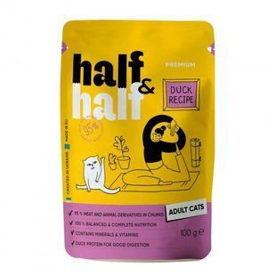 Вологий корм Half&Half для дорослих котів, шматочки качки у соусі 100 г 65747 фото