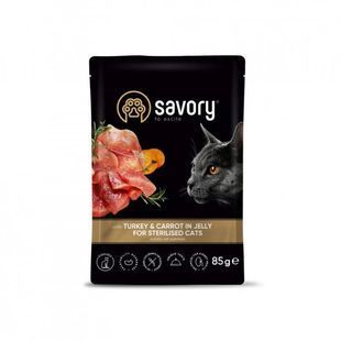 Вологий корм Savory Sterilised Cat Pouch для стерилізованих котів, з індичкою та морквою у желе 85 г 20109 фото
