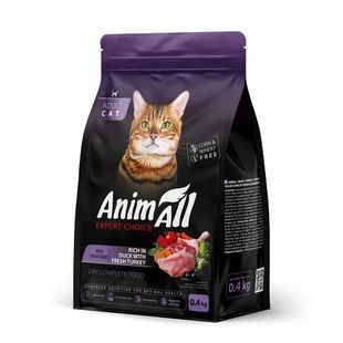 Сухой корм AnimAll для взрослых кошек, со свежей индейкой и уткой, 400 г 178599 фото