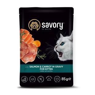 Вологий корм Savory Kitten Pouch для кошенят, з лососем та морквою у соусі 85 г 20079 фото
