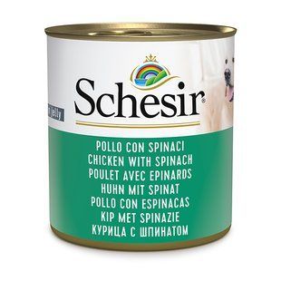 Вологий корм Schesir Dog для дорослих собак, шматочки курки зі шпинатом в желе 285 г 280411 фото