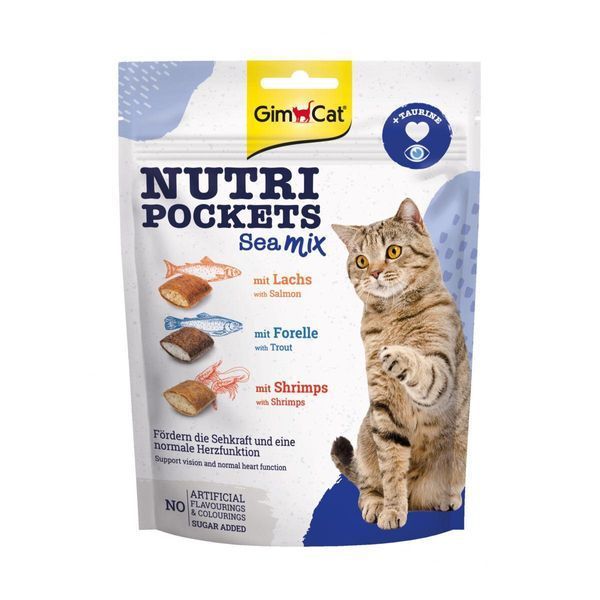Ласощі GimCat Nutri Pockets для дорослих котів, вітамінізований мікс, морський мікс 150 г G-419176/419268 фото