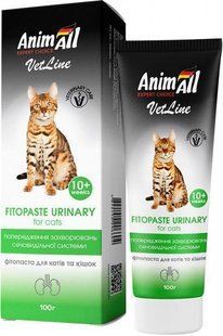 Фитопаста AnimAll VetLine Urinary для котов, предупреждения заболеваний мочевыделительной системы 100 г 150566 фото