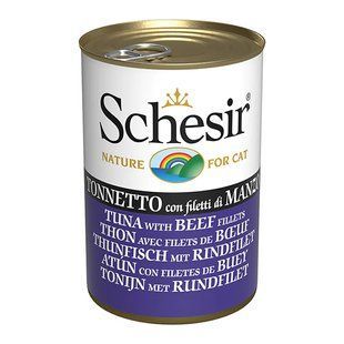 Вологий корм Schesir Cat для дорослих котів, шматочки тунця з філе яловичини в желе 140 г 270115 фото