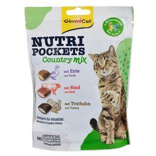 Ласощі GimCat Nutri Pockets Country Mix для дорослих котів, вітамінізований мікс, м'ясний мікс 150 г G-419183/419275 фото