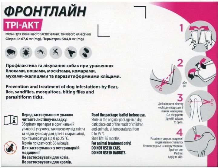 Капли Фронталайн Три-Акт (Frontline Tri-Act) для собак, от блох и клещей весом 5-10 кг, 1 пипетка 159912 фото