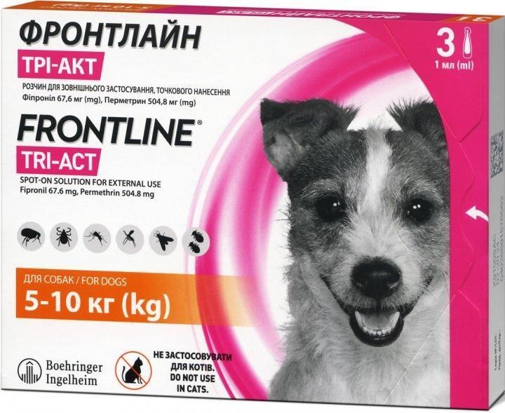 Капли Фронталайн Три-Акт (Frontline Tri-Act) для собак, от блох и клещей весом 5-10 кг, 1 пипетка 159912 фото