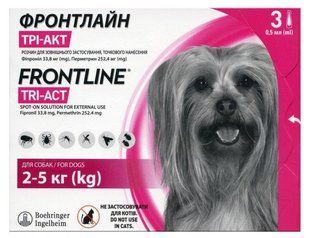 Краплі Фронталайн Трі-Акт (Frontline Tri-Act) для собак, від бліх та кліщів вагою 2-5 кг, 1 піпетка 159911 фото