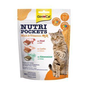 Ласощі GimCat Nutri Pockets Malt-Vitamin Mix для дорослих котів, мультивітамін, мікс смаків 150 г 419251/400693 фото