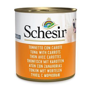 Вологий корм Schesir Dog для дорослих собак, шматочки тунця з морквою в желе 285 г 280510 фото