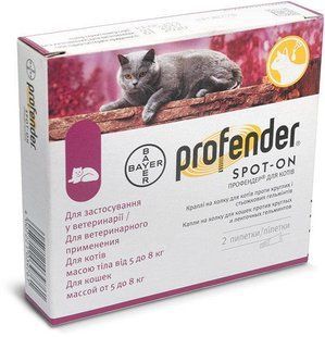 Краплі Профендер (Profender) для котів, лікування та профілактика гельмінтозів 5-8 кг, 1 піпетка 54178 фото