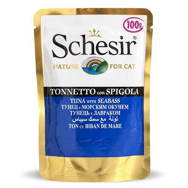 Влажный корм Schesir Cat для взрослых котов, кусочки тунца с морским окунем в желе 85 г 171054 фото