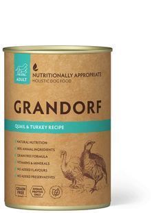 Вологий корм Grandorf Dog Adult для дорослих собак, з м'ясом перепела та індичкою 400 г 12129 фото
