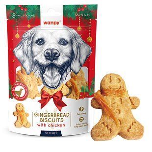 Лакомство Wanpy Gingerbread Biscuits with Chichen для собак, имбирный пряник с курицей 100 г BA-49H фото