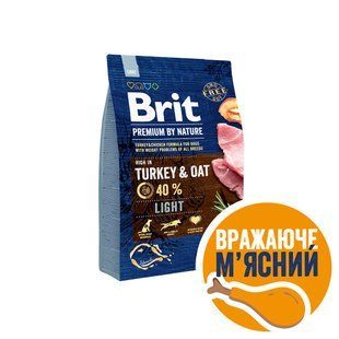Сухий корм Brit Premium Dog Adult Light для дорослих собак всіх порід із надмірною вагою, з індичкою 3 кг 170839/6581 фото