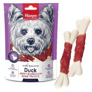 Ласощі Wanpy Duck Jerky & Calcium Bone Twists для собак, кістка з в'яленої качкою і кальцієм 100 г DE-08H фото