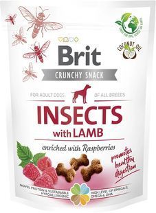 Ласощі Brit Care Crunchy Cracker Insects with Lamb для дорослих собак, покращення травлення, комахи і ягня малина 200 г 100624 фото