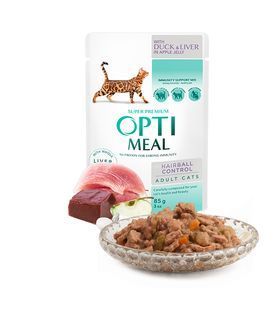 Влажный корм Optimeal для взрослых котов, с уткой и кусочками печени в яблочном желе 85 г B2711502 фото