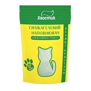 Силикагелевый наполнитель Хвостик для кошачьего туалета, с зелеными гранулами, большая фракция 3.6 л 175355 фото