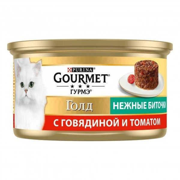 Влажный корм Gourmet Gold консерва "нежные биточки" говядина 85г для кошек 3650521/442474 фото