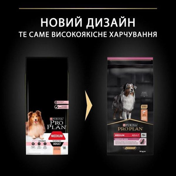 Сухий корм Purina Pro Plan Medium Sensitive для дорослих собак середніх порід з чутливою шкірою, з лососем 14 кг 3650480/120464 фото