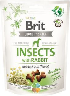 Ласощі Brit Care Crunchy Cracker Insects with Rabbit для дорослих собак, покращення імунітету, комахи і кролик, фенхель 200 г 100623 фото